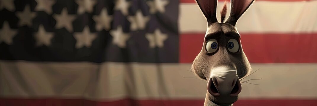 democratic left wing liberal politics - 3D animated elephant, American flag,