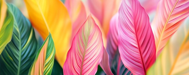 Colorful tropical foliage with pink, yellow, and