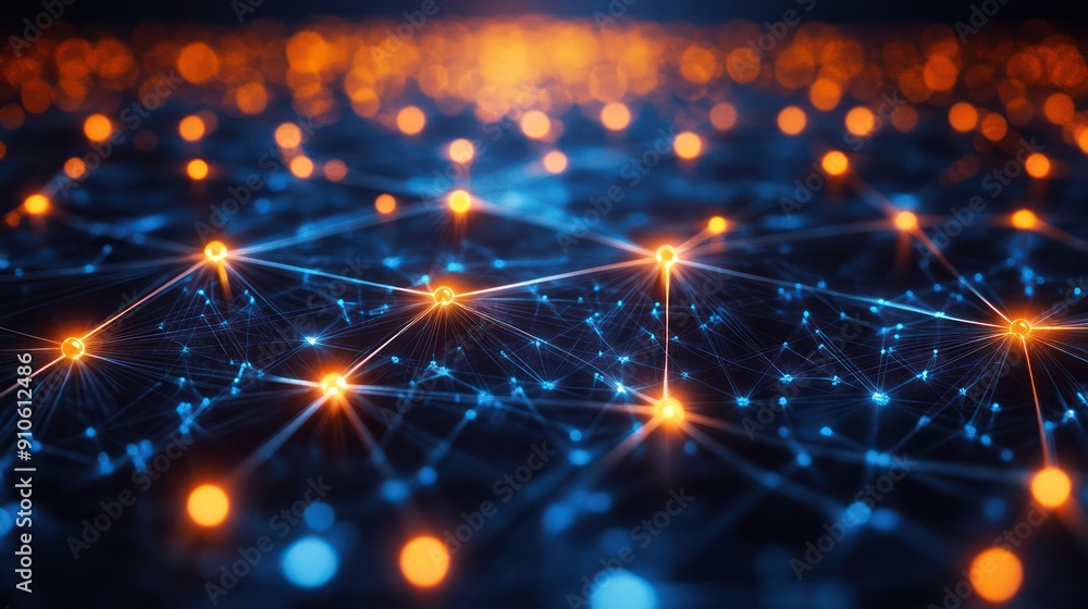 Poster A computer generated image of a network of orange and blue dots