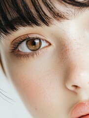 Youthful Female Face Detail: Emerald Eye and Freckles