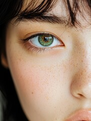 Macro Shot of Vibrant Green Eye and Natural Skin Texture