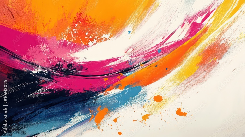 Poster A colorful painting with splatters of paint that creates a sense of movement