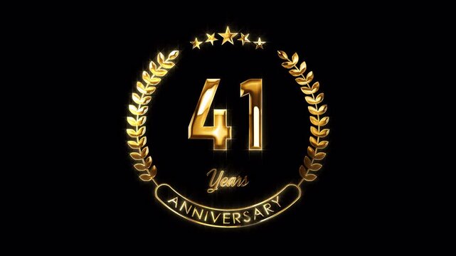 41st Anniversary Celebration. Happy 41 Years Anniversary Animation in Gold Color on the Transparent Background, Alpha Channel. Great for greetings, celebrations, events, and gifts.