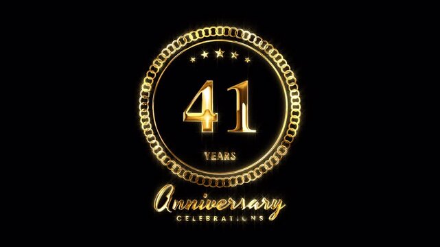41st Anniversary Celebration. Happy 41 Years Anniversary Animation in Gold Color on the Transparent Background, Alpha Channel. Great for greetings, celebrations, events, and gifts.