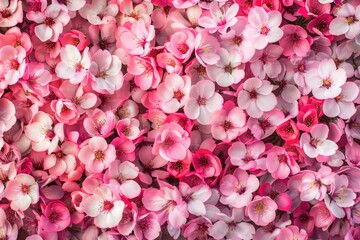 Fototapeta premium Sakura blossoms background. Pink cherry tree flowers in bloom. Colourful spring floral theme