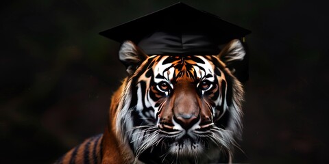 tiger wearing graduation cap 
