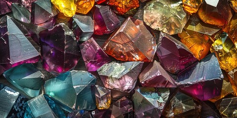 top down view, a closeup of a gemstone, gem tone colors, natural geometric configurations represented in objects