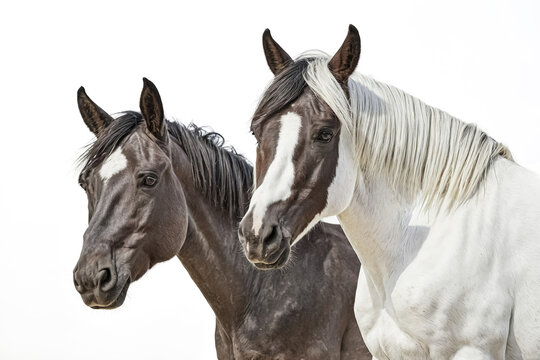 Two Horses, One Black and One White, with White Markings - Powered by Adobe