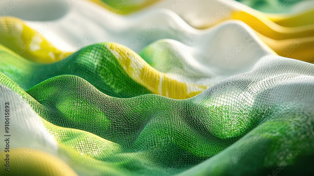 Aufkleber a green and yellow fabric with a wavy pattern