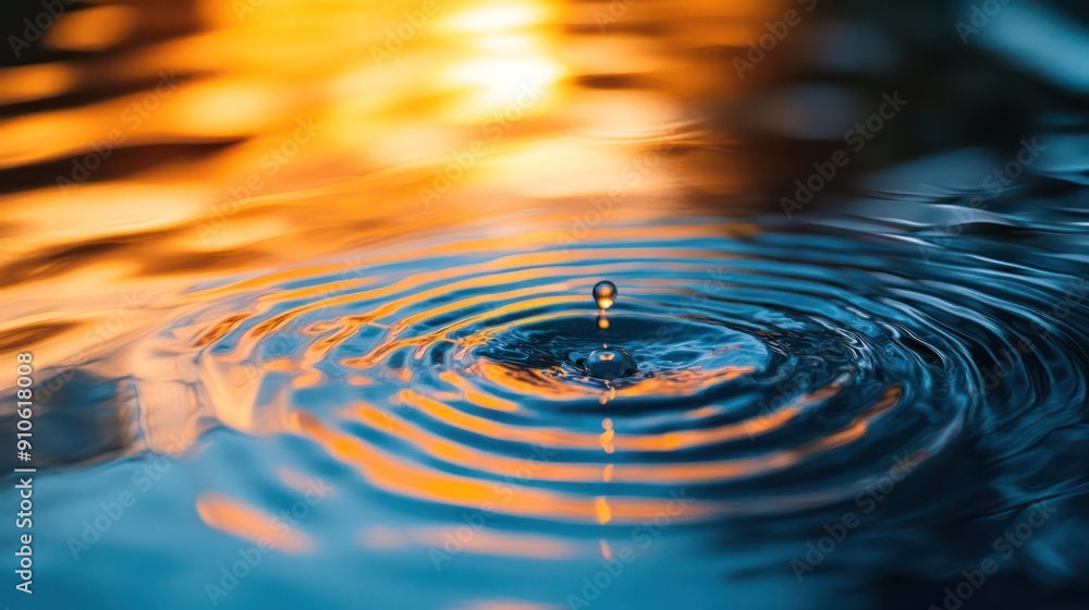 Poster a drop of water falls into a large body of water, creating a ripple effect