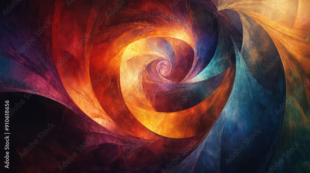Poster a colorful spiral with a red center and blue and yellow edges