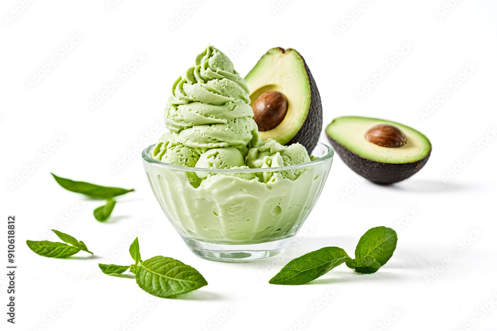 Sticker Avocado Ice Cream with Mint Leaves