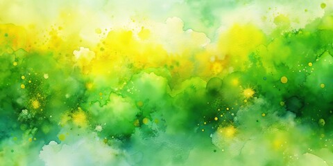Fototapeta premium Vibrant abstract watercolor background featuring yellow, green, lime, and chartreuse hues, evoking a fresh and bright spring or summer nature vibe, perfect for eco-friendly designs.