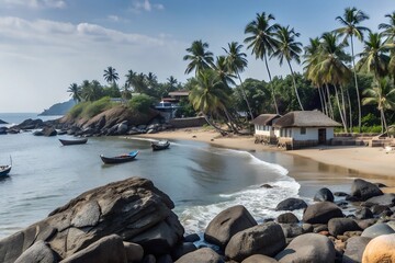 Naklejka premium beach with palm trees