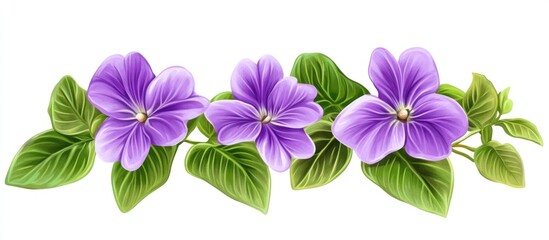 Purple Flowers and Green Leaves Branch