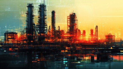 Fototapeta premium A city skyline with a large industrial area in the background