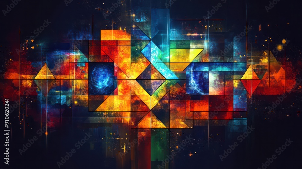 Aufkleber a colorful abstract painting with a lot of different shapes and colors