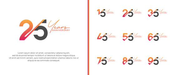 anniversary logo style set with orange and black color can be use for celebration moment