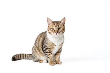 Obraz premium Tabby Cat Sitting on White Background
