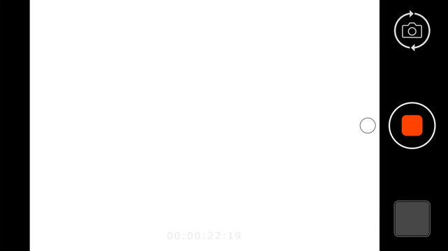Horizontal phone camera recording screen overlay background, smartphone cam viewfinder frame template, digital mobile video recorder mode display interface with timecode design