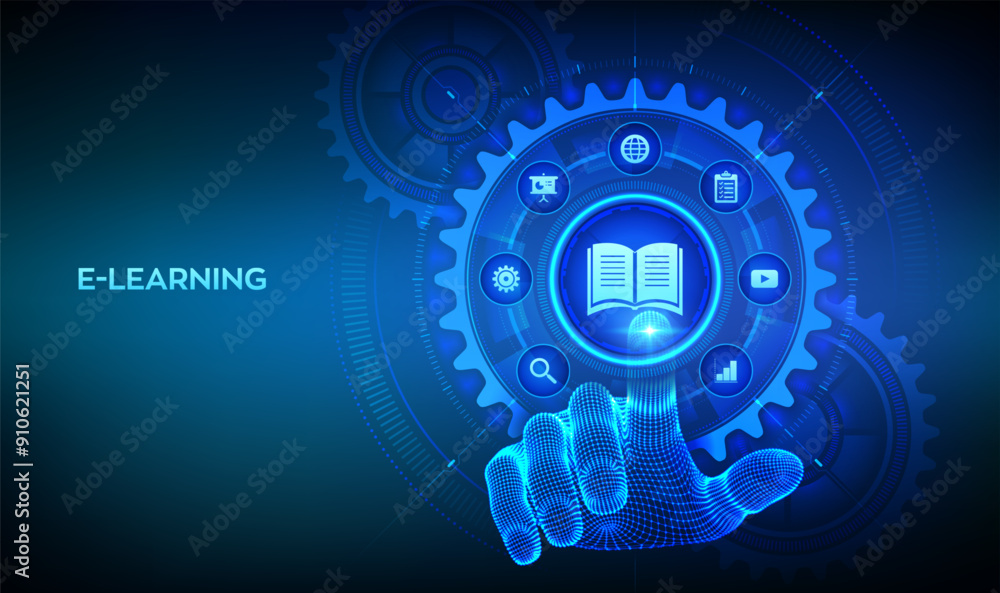 Poster e-learning. innovative online education concept. webinar, teaching, online training courses. skill d