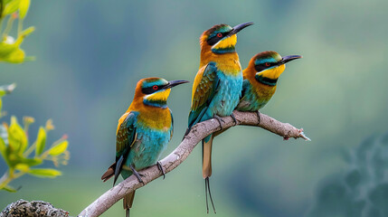 Fototapeta premium beautiful colored birds perching on tree branches