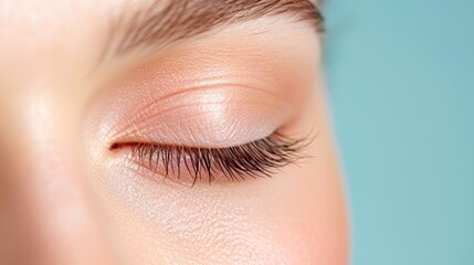 Obraz premium Close-up of Closed Eye with Long Eyelashes
