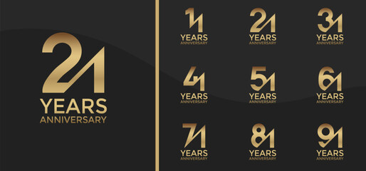 anniversary logo style set with golden color and slash can be use for celebration moment