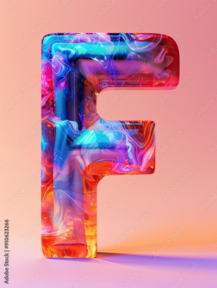 Aufkleber colorful and vibrant letter f with swirling abstract patterns against a gradient background.