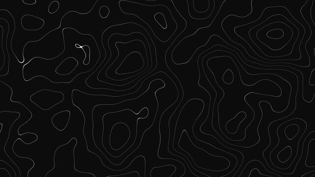 Abstract topographic contour map concept, cartography geographic terrain pattern design, topo wavy black and white mountain surface, liquid line art background animation