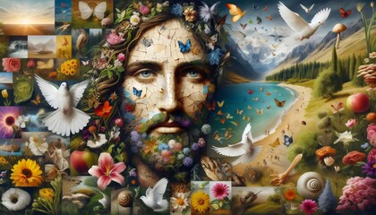 Fototapeta premium Inspirational Art: Torn Paper Collage of Jesus of Nazareth