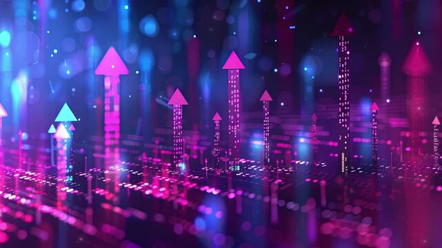 A stock market graph with pink arrows pointing upwards, growth business concept. copy space for text. Vector illustration abstract futuristic