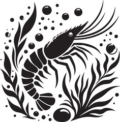 Obraz premium shrimp with plants and bubbles on a white background
