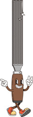 Retro groovy metal file tool character for repair and DIY work, cartoon vector. Funny groovy metal file or retro cartoon tool character smiling with happy funky face for carpentry and woodwork