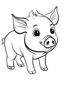 recommend clip art: Cute Cartoon Pig with Simple Line Drawing for Coloring Book Design