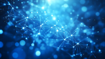 Abstract polygonal space on bright background with connecting dots and lines. Plexus structure. Graphic blue illustration.