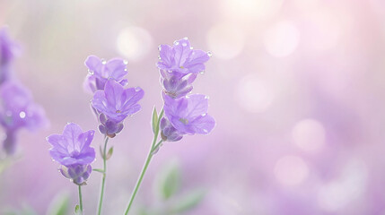 Fototapeta premium Rich lavender blooms with soft purples and gentle greens, glowing softly in the warm afternoon light