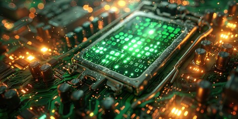 Obraz premium Close-up of a Circuit Board with a Processor