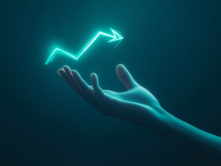 Hand holding growth business strategy arrow concept on success target improvement with increase development graph profit or economy investment income target and goal increase achievement