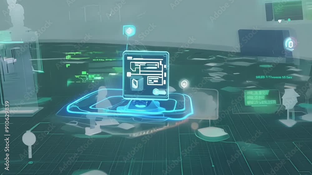 Aufkleber explore a dynamic simulation showcasing urban planning concepts with holographic elements in a futur