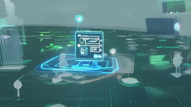 Explore a dynamic simulation showcasing urban planning concepts with holographic elements in a futuristic city environment.