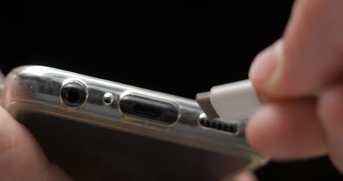USB-C cable macro plugin to smartphone slow motion