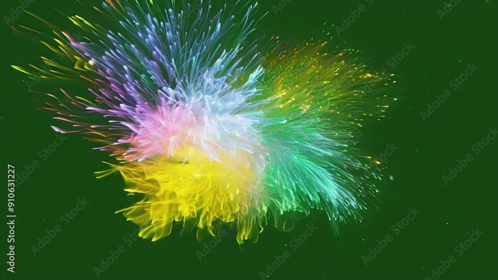Poster vibrant flashes of light exploding in midair creating a symphony of rainbow hues against the dark ba