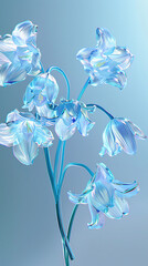 3D crystal is transparent of lily flower on a pastel blue background. wallpaper of lily flower