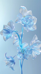 3D crystal is transparent of lily flower on a pastel blue background. wallpaper of lily flower