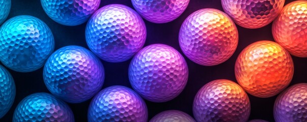 Colorful golf balls illuminated with vibrant