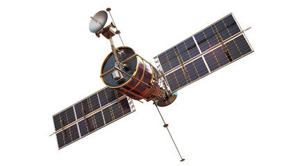 Satellite with solar panels in space isolated on transparent background 
