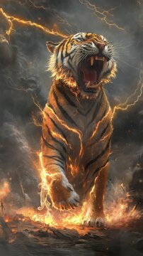 tiger in the wild Virtual 4K video animation background with looping time lapse with very smooth graphics.