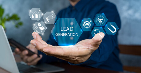 Lead generation concept, analysis of financial business marketing strategies.