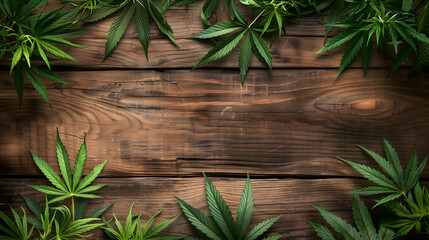 hemp oil on a wooden background. Marijuana branches on an old background.